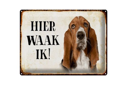 Blechschild Spruch 40x30 cm holländisch Hier Waak ik Bassett Hund Deko Schild