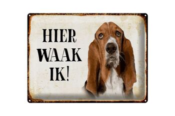Panneau en étain avec inscription « Dutch Here Waak ik Bassett » en étain, 40x30 cm, panneau décoratif pour chien 1