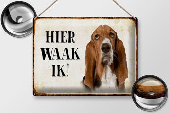 Panneau en étain avec inscription « Dutch Here Waak ik Bassett » en étain, 40x30 cm, panneau décoratif pour chien 2