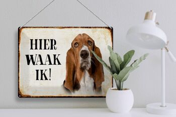 Panneau en étain avec inscription « Dutch Here Waak ik Bassett » en étain, 40x30 cm, panneau décoratif pour chien 3