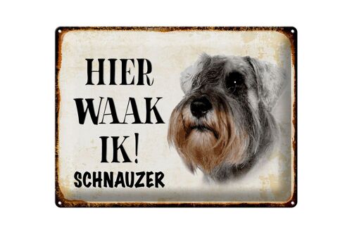 Blechschild Spruch 40x30 cm holländisch Hier Waak ik Schnauzer Hund Deko Schild