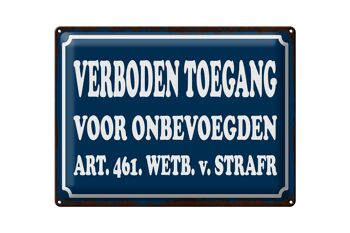Panneau en tôle 40x30 cm, néerlandais, Verboden toegang, accès interdit, décoration 1