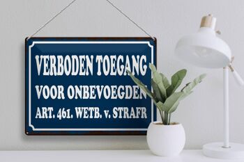 Panneau en tôle 40x30 cm, néerlandais, Verboden toegang, accès interdit, décoration 3