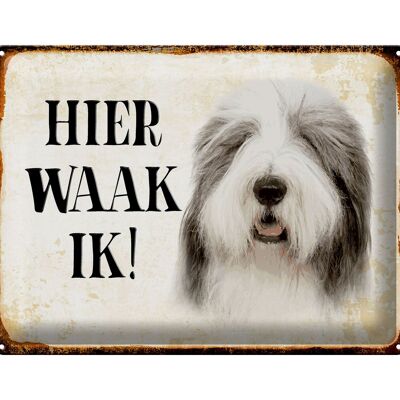 Blechschild Spruch 40x30 cm holländisch Hier Waak ik Bobtail Hund Deko Schild