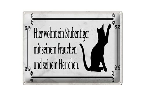 Blechschild Spruch 40x30 cm Katze hier wohnt ein Stubentiger Deko Schild