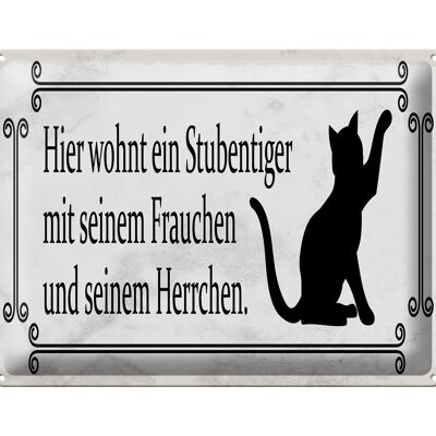 Blechschild Spruch 40x30 cm Katze hier wohnt ein Stubentiger Deko Schild