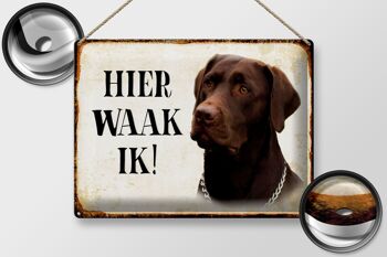 Panneau en étain avec inscription « Dutch Here Waak ik brown Labrador », 40x30 cm 2