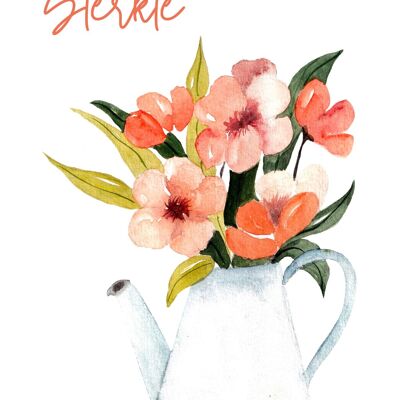 Postkarte - Stärke - Blumen in einer Gießkanne