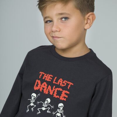 Anthrazitfarbenes T-Shirt für Jungen mit Skelett-Motiv Ref: 86481