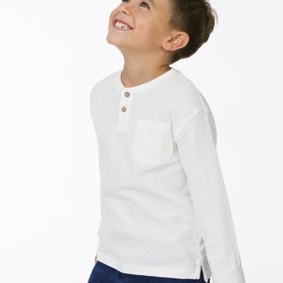 Ecrufarbenes Jungen-T-Shirt aus Baumwolle mit Knöpfen Ref: 83823