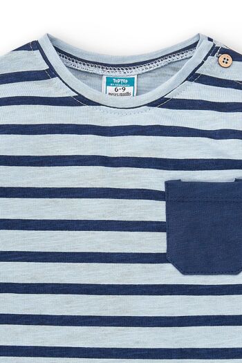 T-shirt rayé bleu avec poche Réf : 83017 3