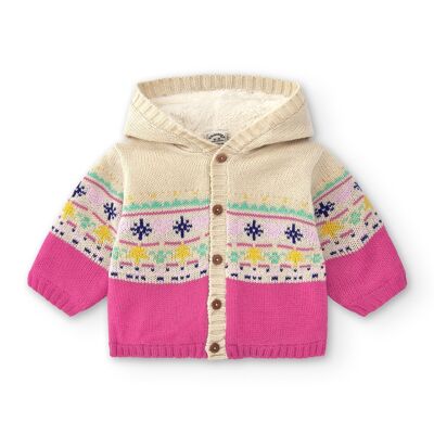 Mehrfarbige Baby-Strickjacke mit Kapuze Ref: 77035