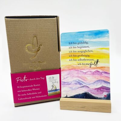 50 tarjetas con palabras amorosas para más amor propio con soporte de madera
