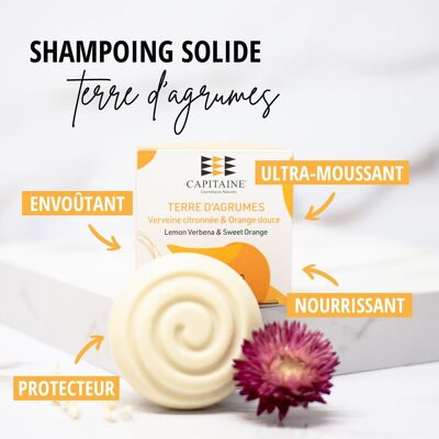 Shampoing solide « Terre d'Agrumes »  E- Cheveux normaux -  85g shampoing Mousse abondante