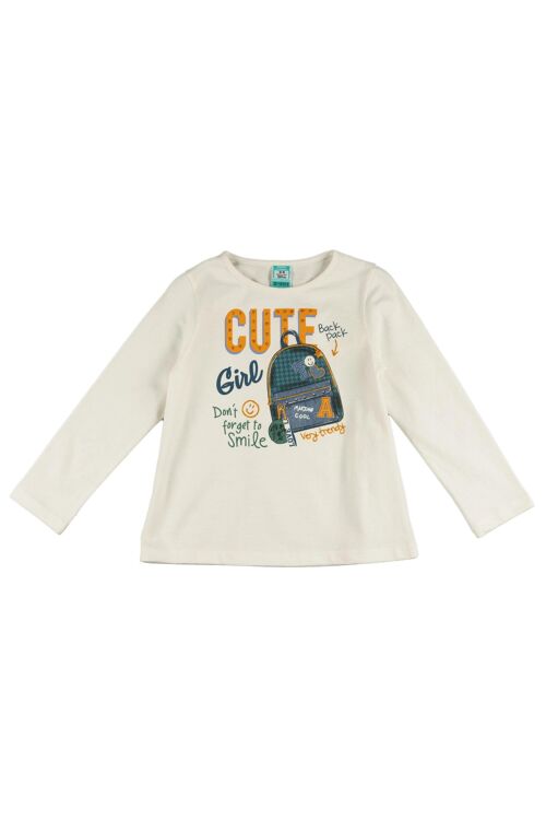 Girl's ecru Schoolbag T-shirt Ref: 77689