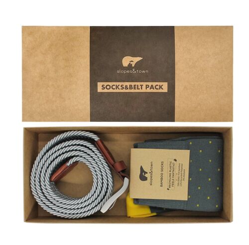 Gift box belt Mist grey and Yellow Dot Socks