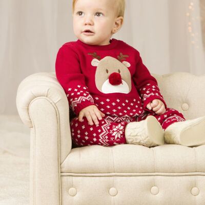 Roter Pullover für Neugeborene mit Rentiermotiv Ref: 83168