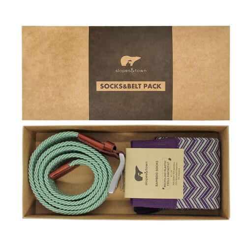 Gift Box belt Mark and Purple and Mint Herringbone Socks