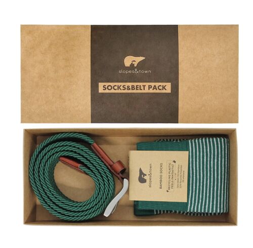 Gift Box belt Kevin and Green Stripes Socks