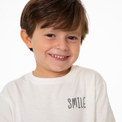 Ecrufarbenes T-Shirt mit Smiley-Text Ref: 86000