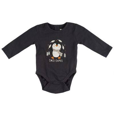 Schwarzer Body für Neugeborene mit Pinguin-Aufdruck Ref: 77121
