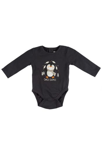 Body nouveau-né noir imprimé pingouins Réf : 77121 1