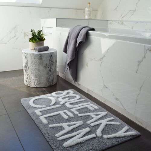 Squeaky Clean Slogan Bath Mat Non Slip - Soft Hand Tufted Bathroom Rug