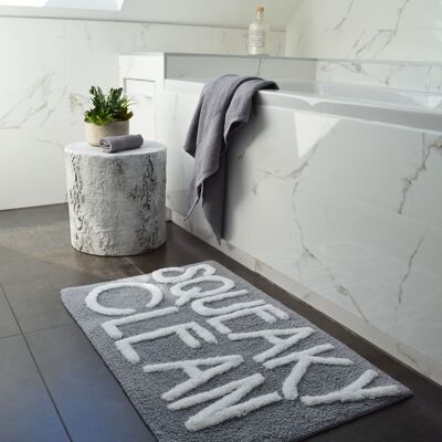 Alfombra de baño con eslogan Squeaky Clean, antideslizante, alfombra de baño con mechones suaves a mano