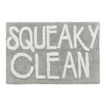 Tapis de bain antidérapant avec slogan « Squeaky Clean » – Tapis de salle de bain doux touffeté à la main 2