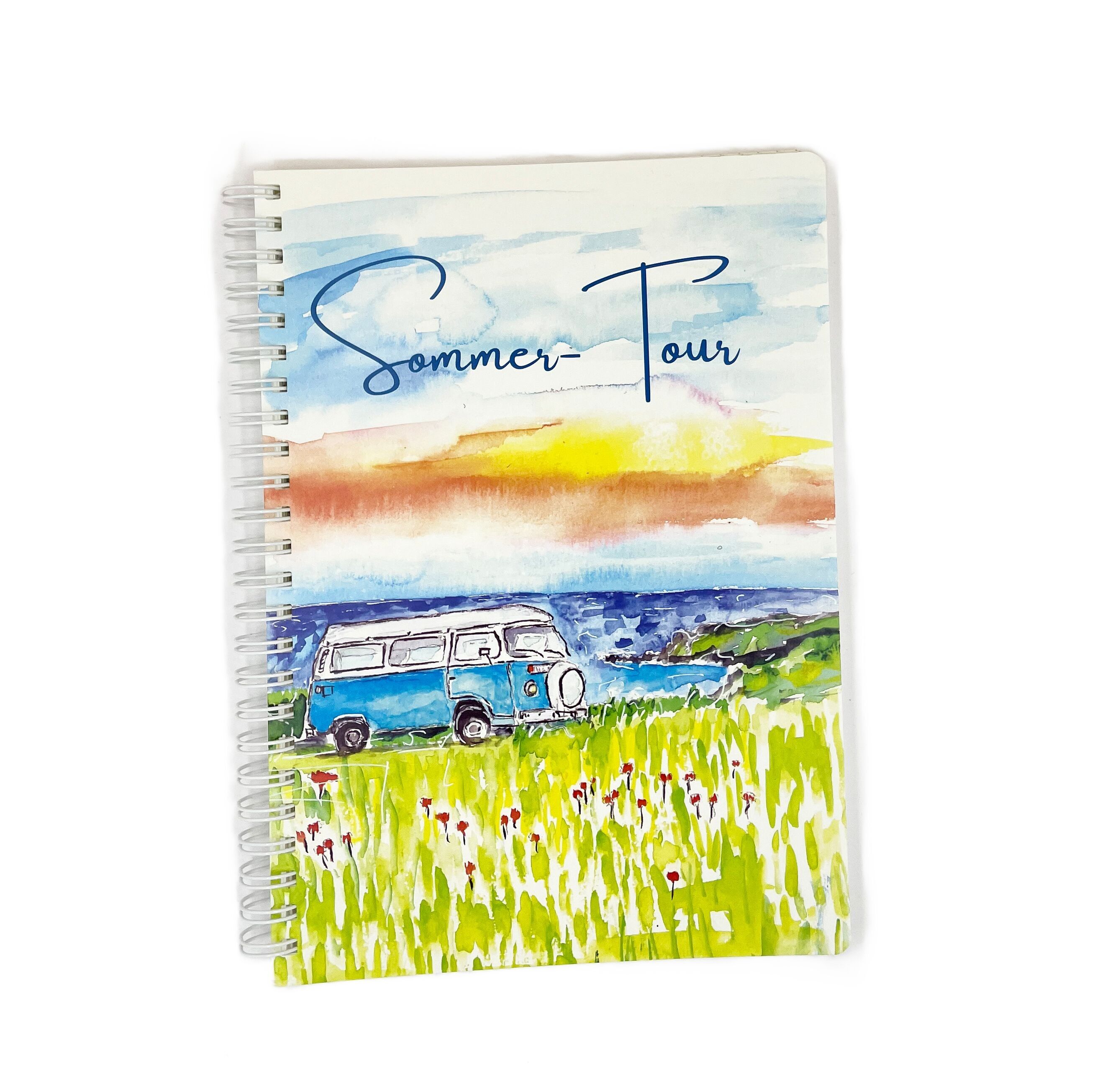 Notebook camper, seal, beach chair DIN A6, DIN A5, DIN A4 with sayings and watercolor picture, inside with dots