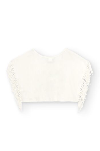 T-shirt fille blanc avec détail franges Réf : 84345 6