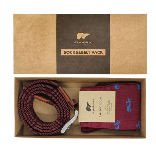 Gift box belt Xavi and Burgundy Vespa Socks