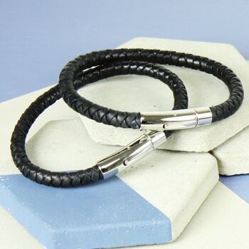 Grand bracelet en cuir pour homme en noir