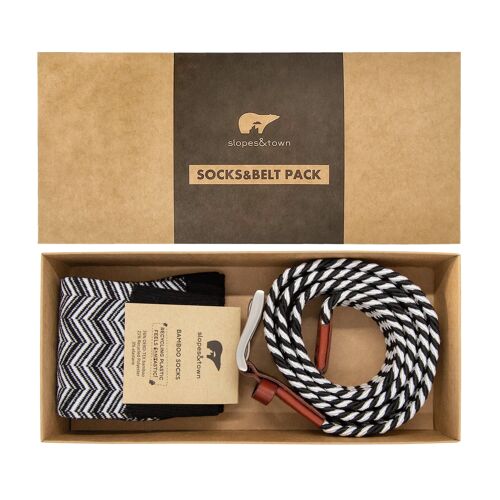 Gift box belt Roger and Black & White Herringbone Socks