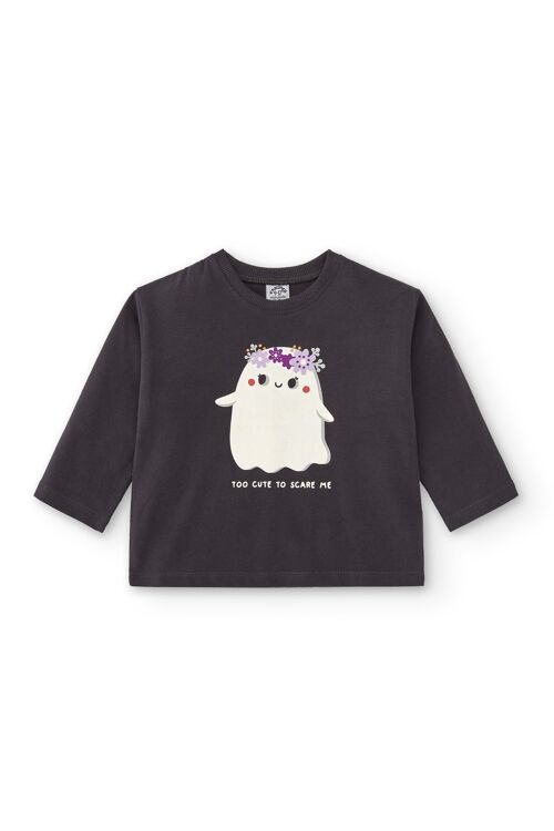 Anthracite baby t-shirt with ghost drawing Ref: 86246