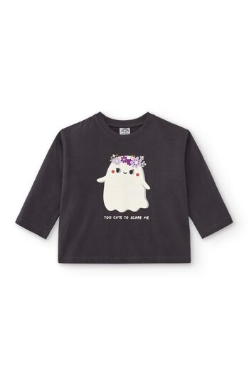 T-shirt bébé anthracite avec dessin fantôme 1