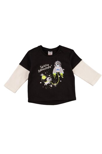 T-shirt bébé noir motif cosmique Réf : 77078 1