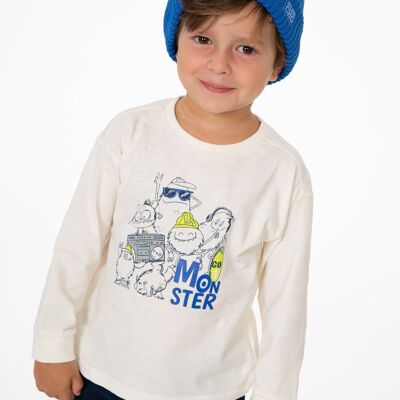 Ecrufarbenes langärmliges Baby-T-Shirt mit Monster-Motiv Ref: 86241