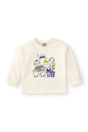 T-shirt bébé manches longues écru dessin monstre Réf : 86241 2