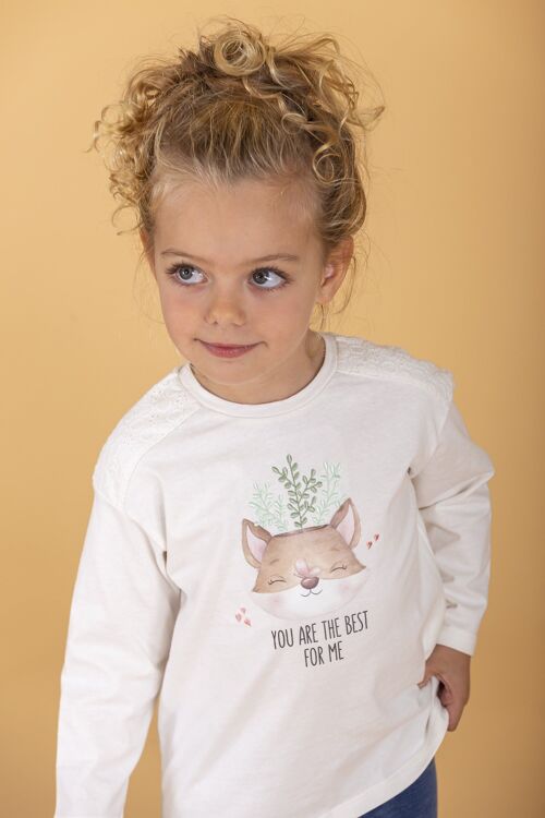 Ecru long-sleeved baby t-shirt with foxy print Ref: 83228