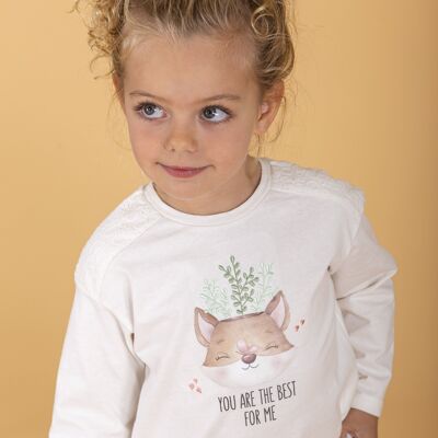 Ecrufarbenes langärmliges Baby-T-Shirt mit Fuchs-Print Ref: 83228