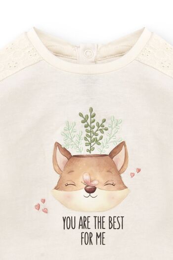 T-shirt bébé écru manches longues imprimé foxy 4