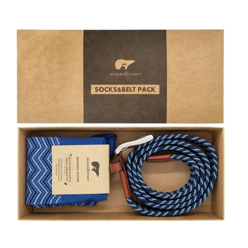 Gift box belt Rafael and Blue Herringbone Socks