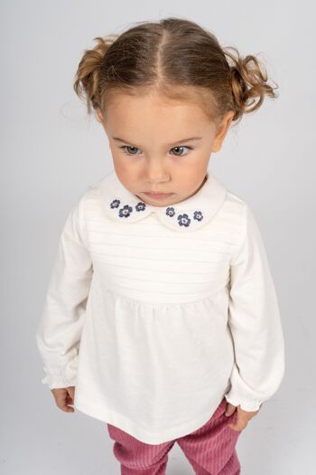 Blouse manches longues bébé fleurie écru Réf : 83218 2