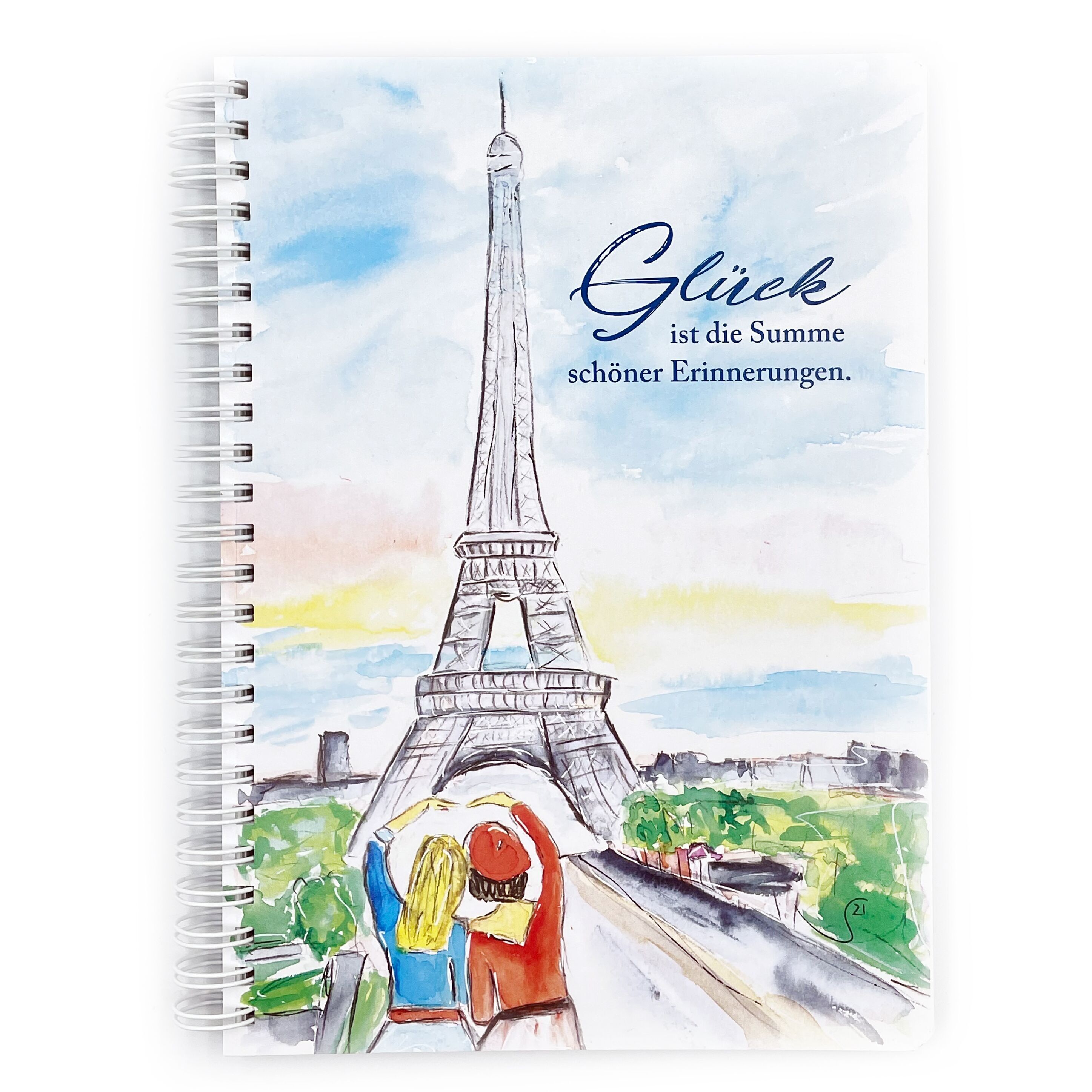 Notebook with saying and watercolor picture cities: Paris, London, New York, Hamburg, Kiel, size A6, A5, A4