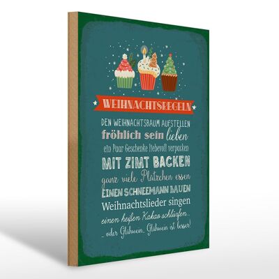 Cartel de madera con texto "Reglas navideñas" 30x40 cm