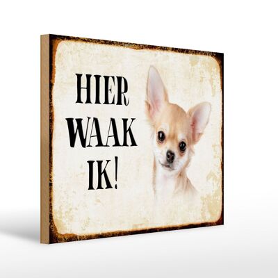 Holzschild Spruch 40x30 cm holländisch Hier Waak ik Chihuahua glatt Deko Schild