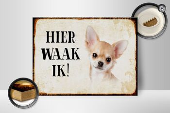 Panneau en bois disant 40x30 cm Dutch Here Waak ik Chihuahua panneau décoratif lisse 2