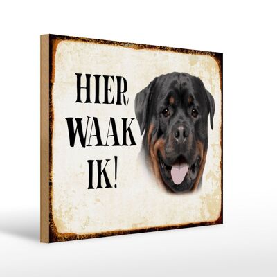 Cartello in legno con scritta Dutch Here Waak ik Rottweiler 40x30 cm