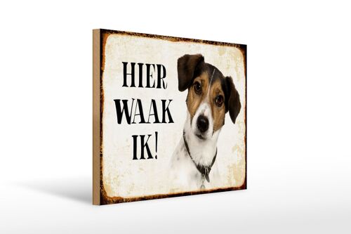 Holzschild Spruch 40x30 cm holländisch Hier Waak ik Jack Russell Terrier Schild